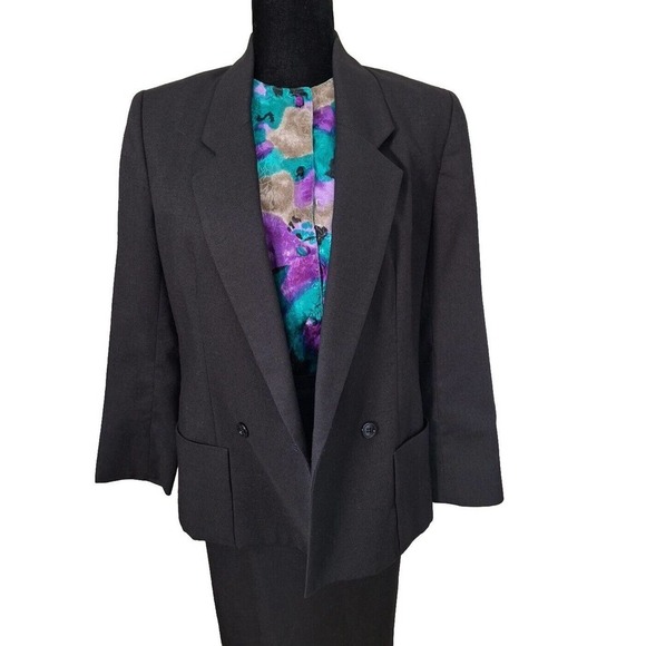 Vintage 1980s Linen Blend Double Breasted Blazer Midi Skirt Suit Set Women Small - Picture 10 of 11